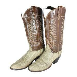 Tony Lama Vtg US M8,5B/W10 Leather Animal Print Black Label Cowboy Western Boot